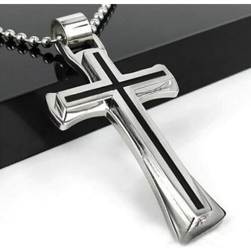 Fashion Punk Cool Black Stainless Steel Cross Pendant Necklace With Chain For Women Men s