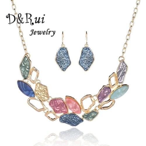 Fashion Resin Acrylic Geometric Pendants Necklaces for Women Trendy Set Enamel Gold Color Luxury Brand Jewellery Jewelry Sets