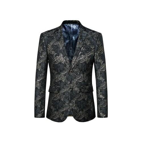 2019 Black Gold Jacquard Men Casual Business Suit Jacket Latest Slim Fit Fashion Blazer Wedding Blazer Jacket