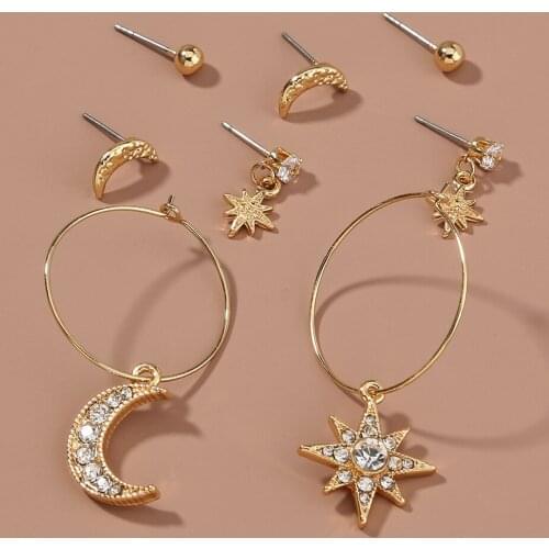 2021 earring set earrings simple fashion micro star moon earrings earrings 4-piece set of jewelry