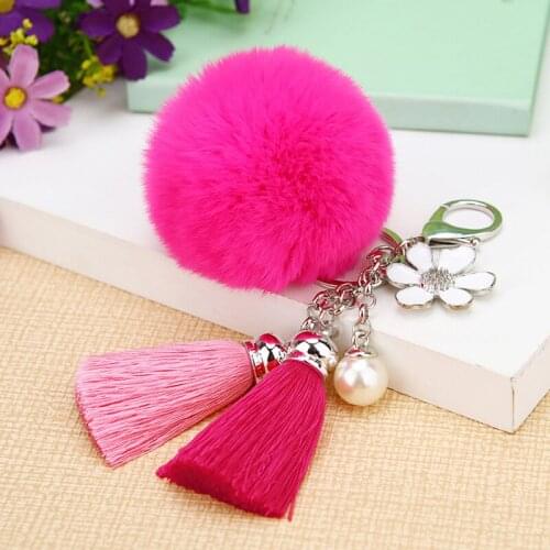 New Korean version of cute ice silk tassel car keychain female bag pendant car key chain key chain plush birthday gift