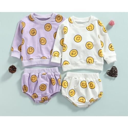 2022 Autumn Spring Baby Girls Boys Clothes Set Smile Printed Long Sleeve Pullover Tops+Shorts Toddler Baby Clothes Sets