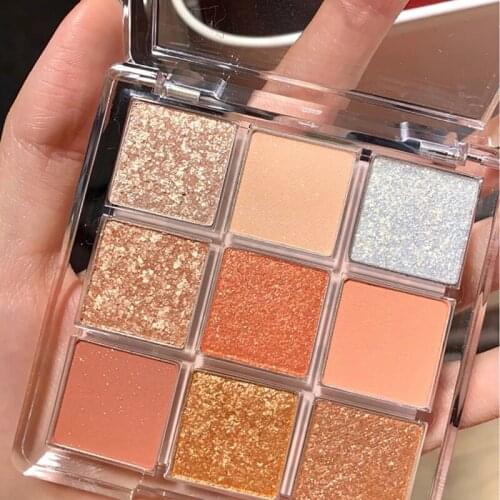 9 Colors Shiny Shimmer Eyeshadow Palette Waterproof Glitter Diamond Pigment Soft Girl Eye Shadow Powder Makeup Cosmetic