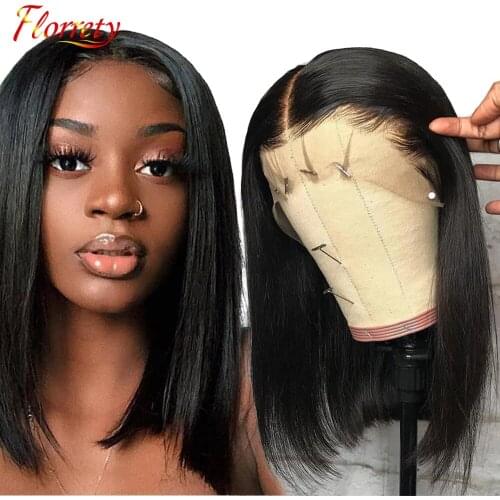 Florrety 13x4 Cut Bob Wig Short Lace Front Human Hair Wigs Remy Brazilian Straight Bob Wigs With Baby Hair 4X4 Closure Wig