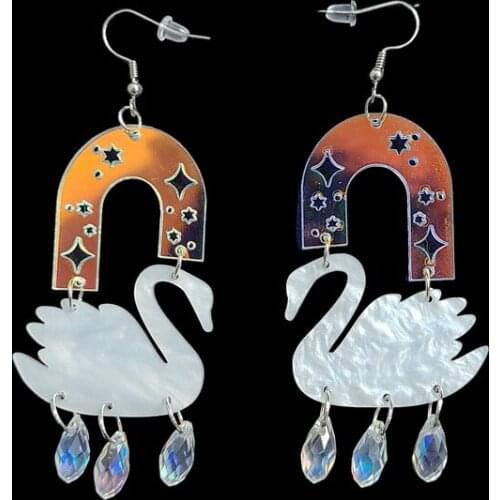 Iridescent Acrylic laser cutting Swan Goose Elegant Swan Jewelry Dressy Beautiful Arches Earrings Teen Kids Charm Accessory