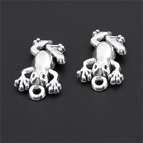 30Pcs Silver Color Small Frog Charms Making Animal Pendant Handmade Keychain Necklaces Jewelry Wholesale 23X13mm A3240