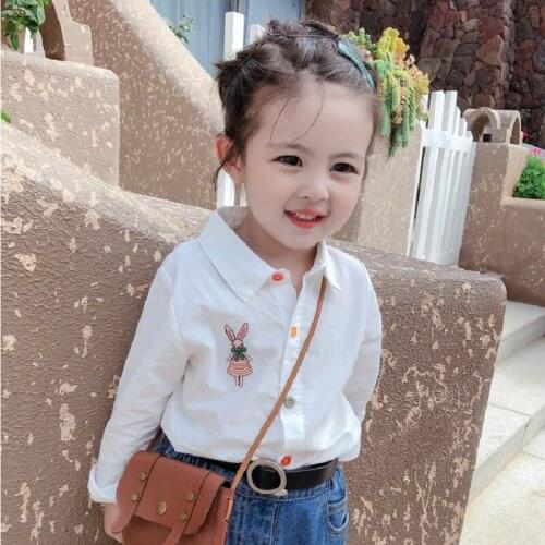 Girls Shirts Fashion Kids Turn-down Clothing Spring Cotton Long Sleeve Tops Chlidren Embroidery Clothes 2 3 4 5 6 Years MDO45