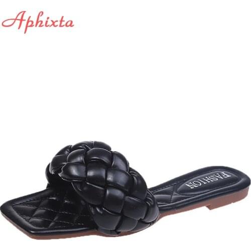 Aphixta Braided Rope Flat Heel Flip Flops Women Quality Weave Open Toe Casual Slippers Leisure Female Soft Cool Beach Slides