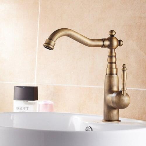 Basin Faucets Antique Bathroom Deck Mounted Single Handle Single Hole WC Bathroom Faucet Brass Hot and Cold Tap ZD717