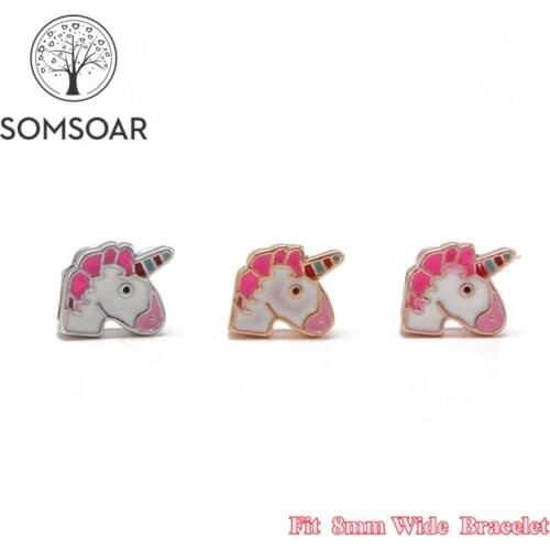 Somsoar Jewelry Child Size Unicorn Charms fit 8mm Wide Leather Wrap Bracelet Wristband for Toddler/Women 10pcs/lot