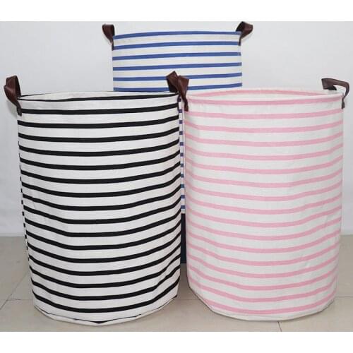Modern Simple Stripe Waterproof Moisture-proof Folding Dirty Clothes Basket Book Toys Basket Cloth Art Water Storage Bucket