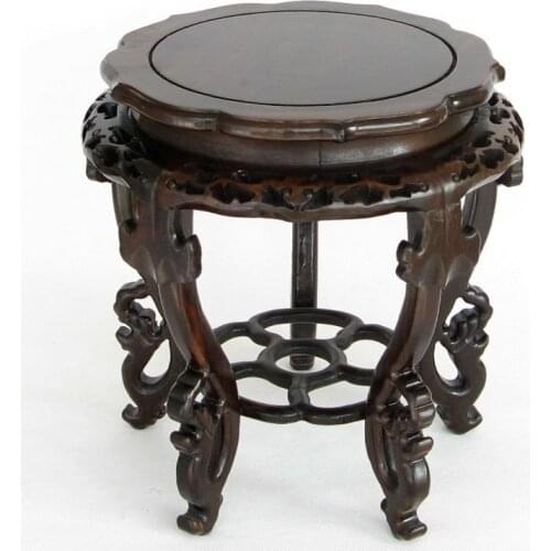 Mahogany antique flower bowl rack shelf solid wood shavings black Catalpol Ruyi several hollow carved wood carving