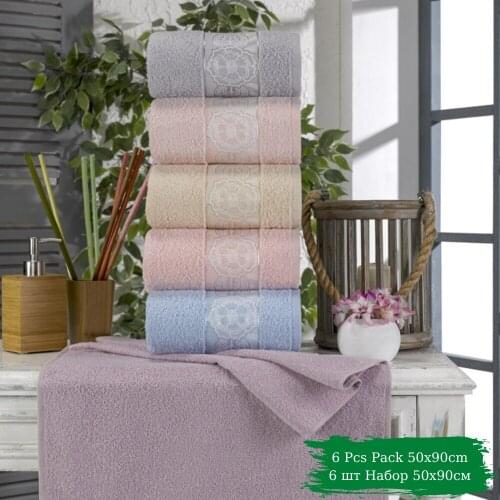 Turkish Pure %100 Cotton Super Absorbent Towel Set 6 Pieces 50x90 Cm Soft 2021 Grey - Pink - Rose - Yello - Blue - Purple