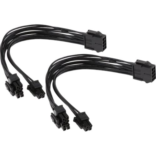 2 Pack CPU 8Pin To 8+4pin Power Supply Extension Cable Cord Black 20cm