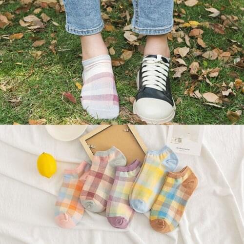 Yishine 5 Pairs Fashion Women Socks Cotton Candy Plaid Ladies Socks for girls Socks Striped Sock Vintage