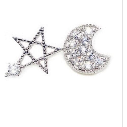 Fashion Asymmetrical Star and Moon Zircon Stud Earrings for Women Sweet Jewelry Gifts INS 925 Sterling Silver Accessories SE157