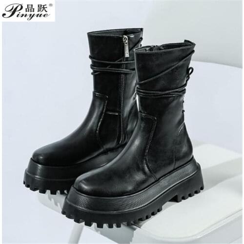 Round Toe Flat Heel Boots Women New 2020 Rock Shoes Woman Low Heels booties Summer Booties Zipper Luxury Designer Rubber Ladies