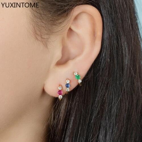 925 Sterling Silver Ear Buckle Romantic Colorful Crystals Round Hoop Earrings for Women Wedding Earrings Fashion Jewelry Gift