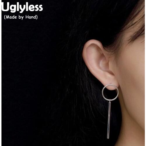 Uglyless Real 925 Sterling Silver Women Simple Fashion Geometric Drop Earrings Design Round Brincos Handmade Circle Fine Bijoux