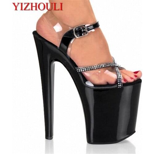 Black 7 inch high heels sexy bottom waterproof models super-high heels womens shoes 17cm platform sandals