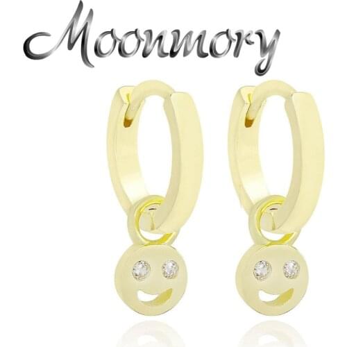 Moonmory 925 Sterling Silver Sweet Smile Face Pendant Drop Earring For Women Cute Zircon Eyes Round Face Dangle Earring Jewelry