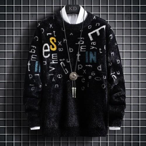 Winter Letter Printed Knitted Cashmere Sweater Men Top Quality Thick Warm Mens Pullover Sweaters Harajuku Mens Christmas Jumper