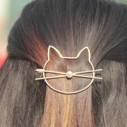 1 Pcs Fashion Hollow Cute Cat Hair Pin Imitation Pearl Hairpin Hair Side Clip Hair Accessories Hair Barrette For Women Girl Gift