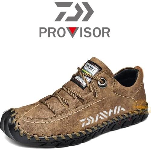 2020 DAIWA Mens Fishing Waterproof Sewing Shoes Outdoor Mountaineering Non-slip Fashion Leather Shoes New Handmade Shoes 38-46
