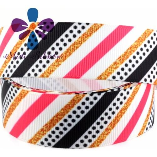 6mm-75mm Pink Stripe/Black Dots Printed Grosgrain/Foe Ribbon White Bottom DIY Christmas Decoration Accessories 50yards/roll