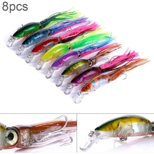 8pcs 10cm 16.6g Multicolor Squid Hook Fishing Lures Simulation Octopus Beard Minnow Artificial Baits