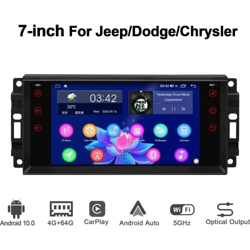 Android 10.0 Car radio GPS Navigation 7 inch head unit 4GB RAM &64GB ROM stereo autoradio for Jeep/Dodge/Chrysler support 4G/BT