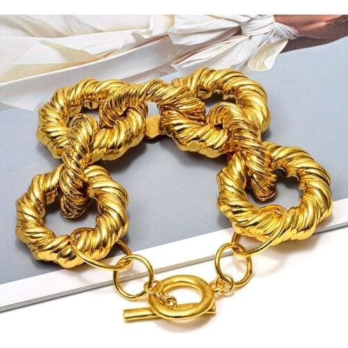 Gold Color Chunky Chain Bracelet Simple Boho Party Night Club Metal Bracelets For Women Statement Jewelry Wholesale