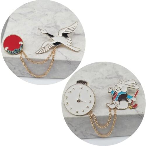 Chinese-Style Crane Lovely Time Bunny Brooch Cute Japanese Men And Women Personality Metal Badge Pin Bag Jewelry Decoration