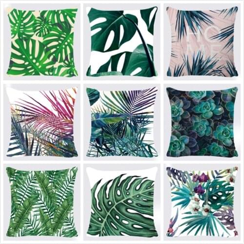 Tropical Plants Cushion Cover Polyester Decorative Pillowcase Green Leaves Throw Pillow Case Square 45*45cm Poszewki Na Poduszki