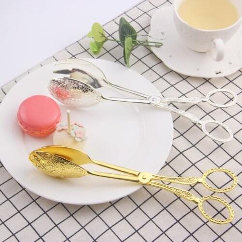 Food Zinc Alloy Tongs Salad Bread Pastry BBQ Tools Serving Fruit Kitchen Accessories Gilded Cake Heat Resistant Cooking Utensils
