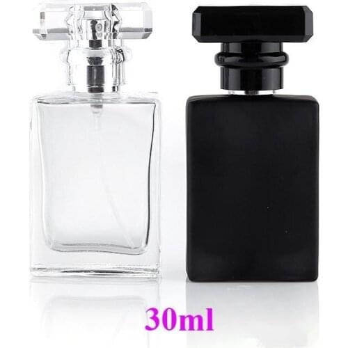 30ml Big Capacity Square Transparent Clear Black Glass Perfume Bottle With Silver Gold Pump Sprayer 15pcs/lot