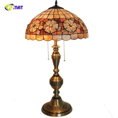 FUMAT 16" Natural Shell Floral Lampshade Table Lamps Tiffany Stained Glass Table Lights Home Decor BAR Living room Bedside Light