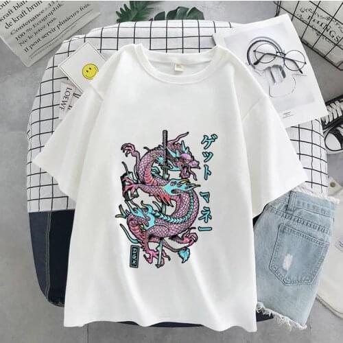 Womens T-shirts New Tops T Shirt Dragon Printed Harajuku Oversized T-shirt Female Aesthetic Vintage Short Sleeve Tshirt Clothes