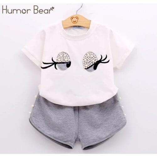 Humor Bear Baby Girl Clothes Girls Clothing Set Pearl Girls Set Lovely Toddler Girl tops + Pants Baby Suit Kids Clothes