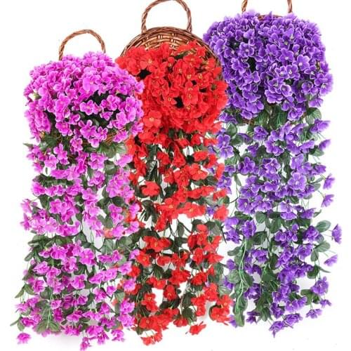 1PC Artificial Violet Flower Wall Hanging Fake Flower Rattan Party Home Wall Wedding Decorations Hanging Basket