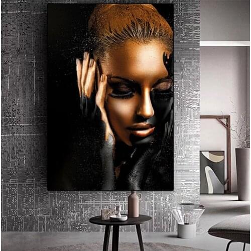 Prints Scandinavian Wall Picture for Living Room Black Gold African Art Woman Oil Painting on Canvas Cuadros Posters and