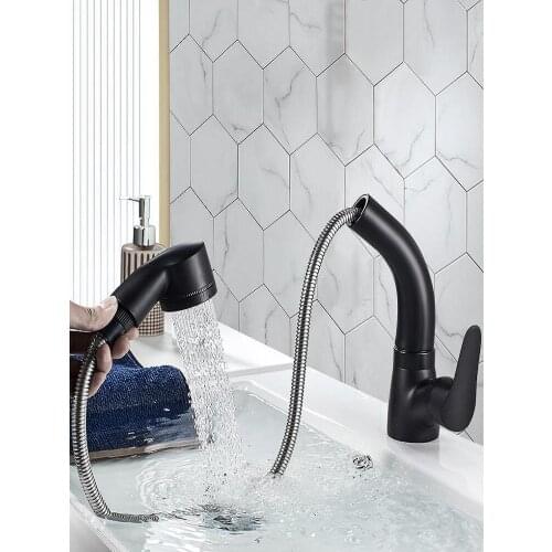 KKTNSG Pull-out With lifting Faucet Brass Basin Mixer Tap Hot & Cold Water 360 Rotate Bathroom Washbasin Faucet Hot Sale