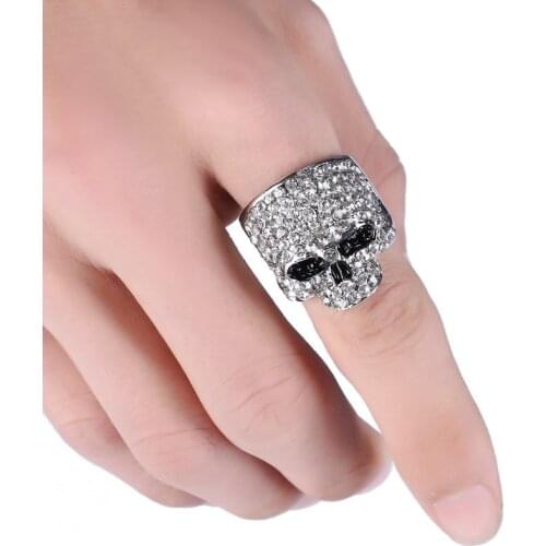 LOVBEAFAS Fashion Rock Punk Skull Rings for Women Men Black Gold Silver Color Crystal Jewelry Gothic Biker Rings Party Gift