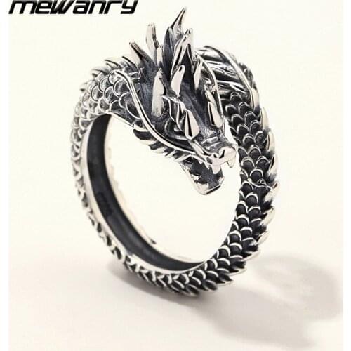 Mewanry 925 Sterling Silver Open Ring New Fashion Domineering Dragon Mens Creative Design Jewelry Birthday Party Gift Wholesale
