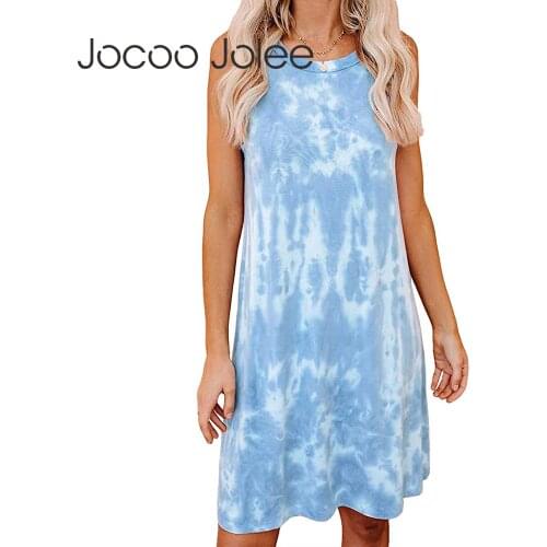 Jocoo Jolee Fashion Tie-dye Print Tank Mini Dress Casual Sleeveless Loose Shirt Dress Europe Short Dress Beach Holiday Dreesses