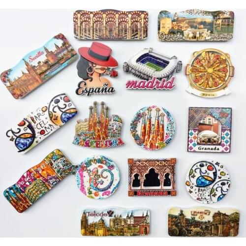World and CityTourist Souvenirs of Spanish Landmarks Barcelona Madrid Granada Sevilla Toledo Cordoba Spain Fridge Magnet Decor