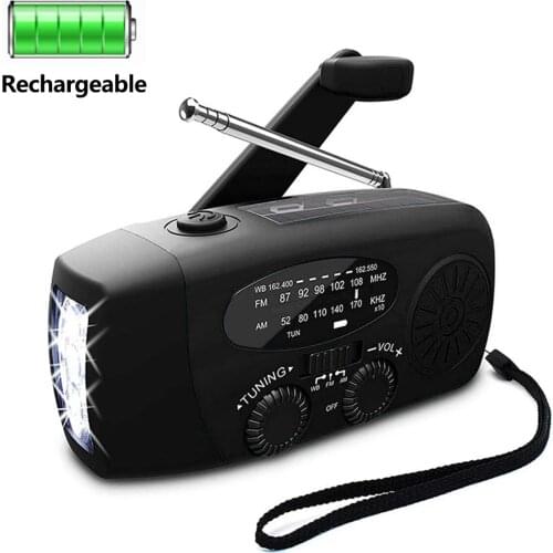 Multifunctional Radio with Emergency LED Flashlight Hand Crank Solar USB Charging FM AM WB NOAA Weather Radio Power Bank