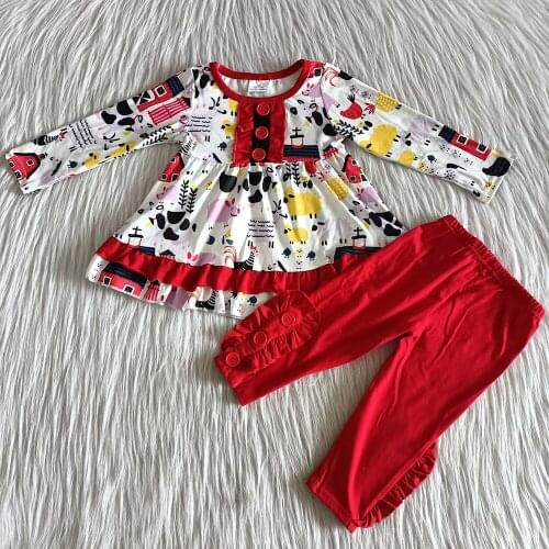 Fashion baby girl designer clothes boutique kids clothing sets milk silk farm print toddler girl clothes cute baby outfits hot