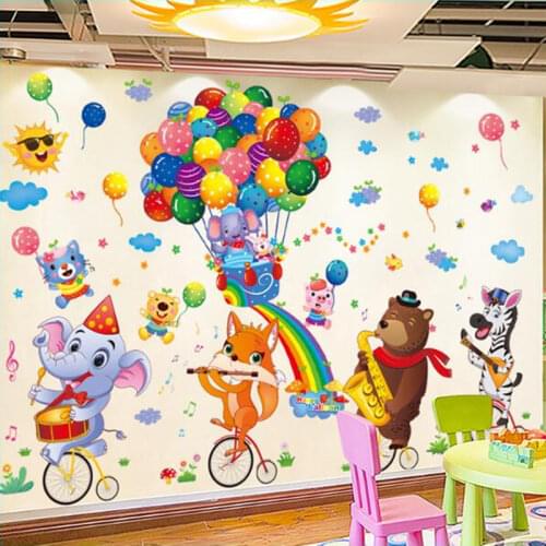 [SHIJUEHEZI] Cartoon Animals Wall Stickers DIY Balloons Rainbow Wall Decals for Kids Room Baby Bedroom Nursery Home Decoration