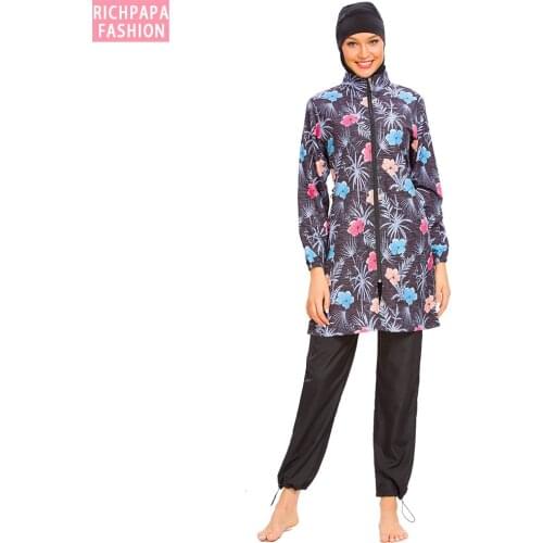 News Women Long Muslimah Hijab Full Cover Swimwears Plus Size Burkinis Modest Clothing Islamic Muslim Swimsuit Separated